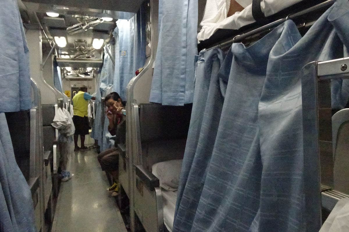 Inside a train with bunk beds