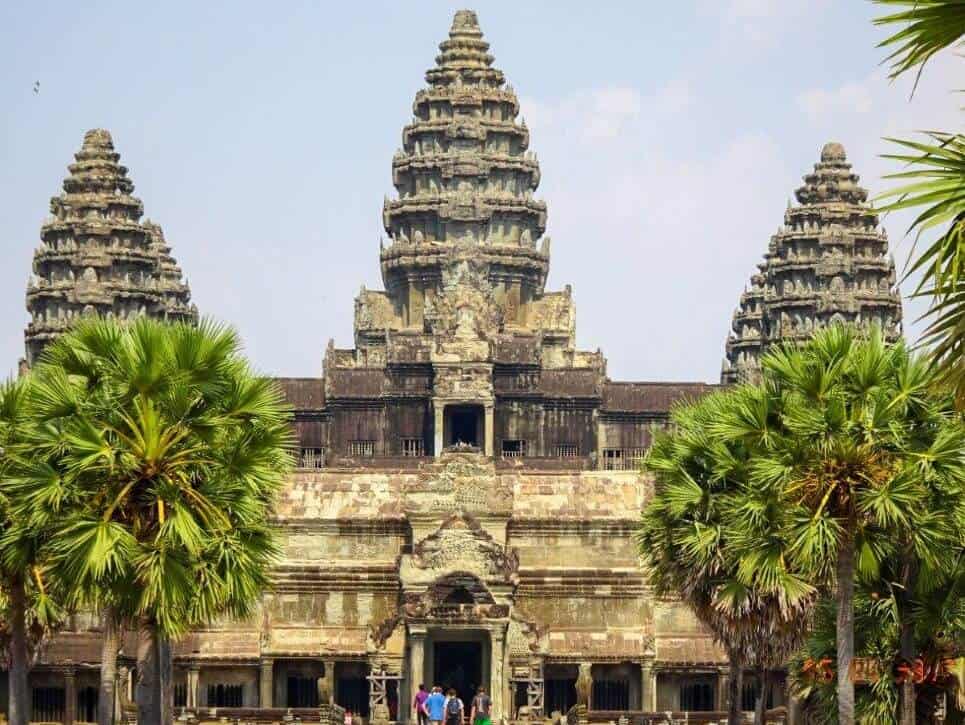 Arriving at the entrance to Angkor Wat