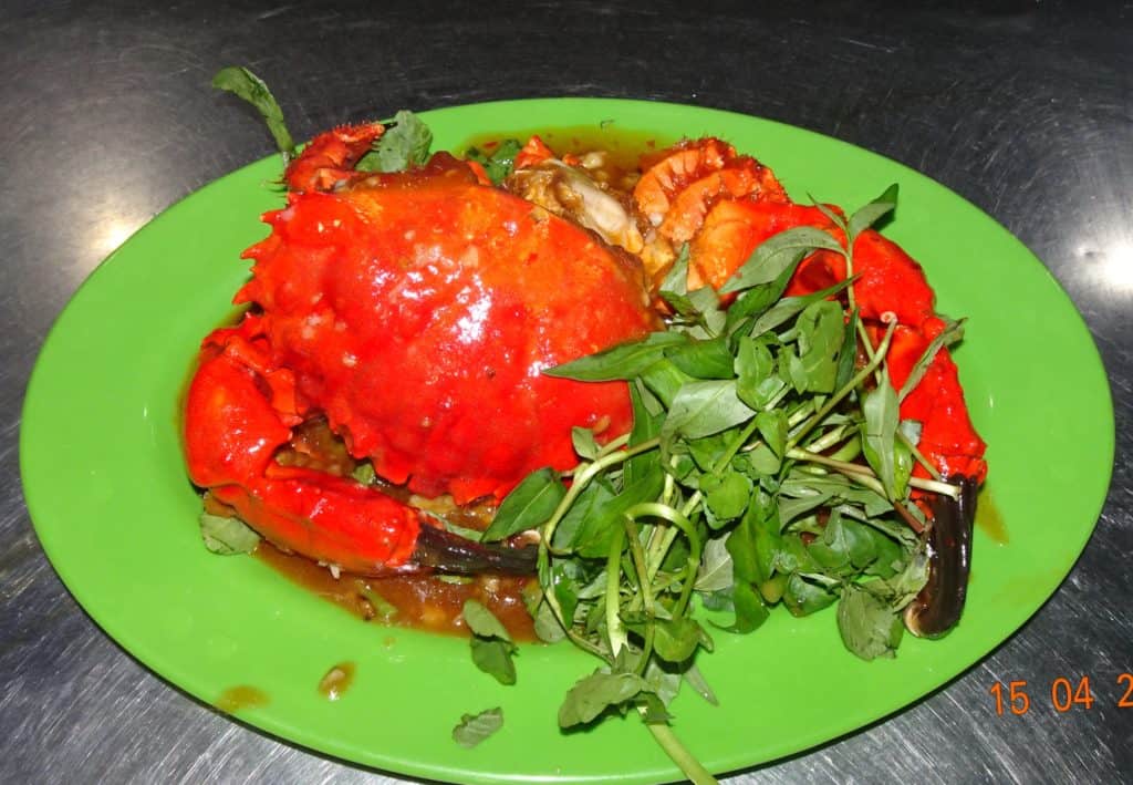 Large crab on a green plate