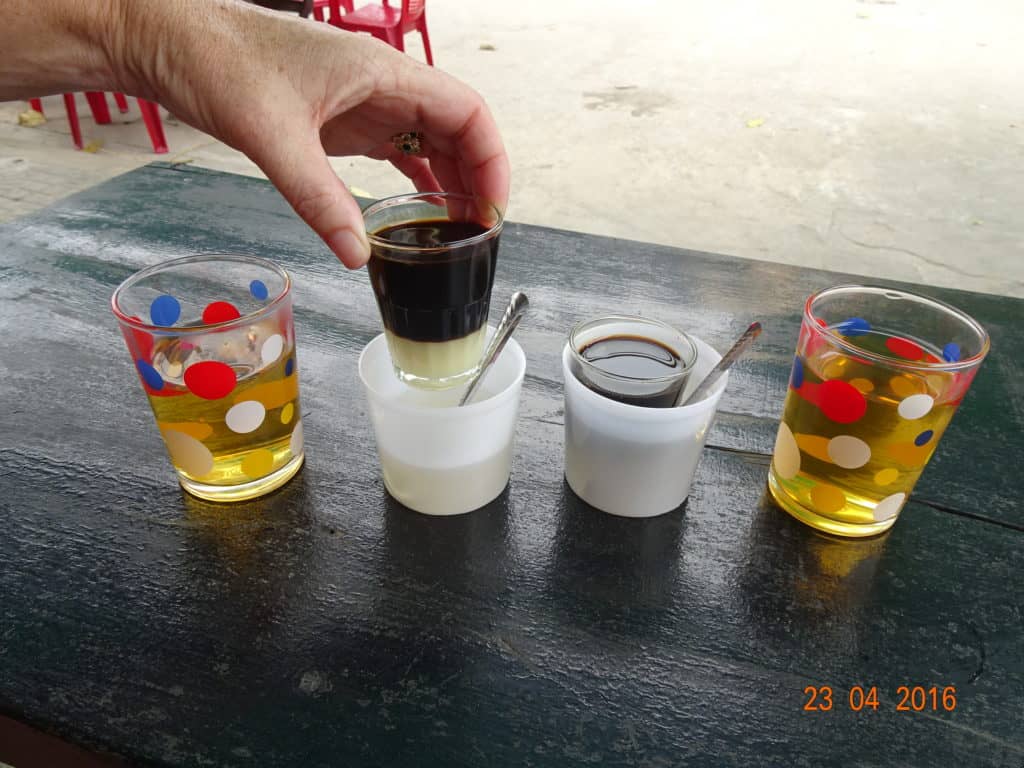 Four glasses on a table