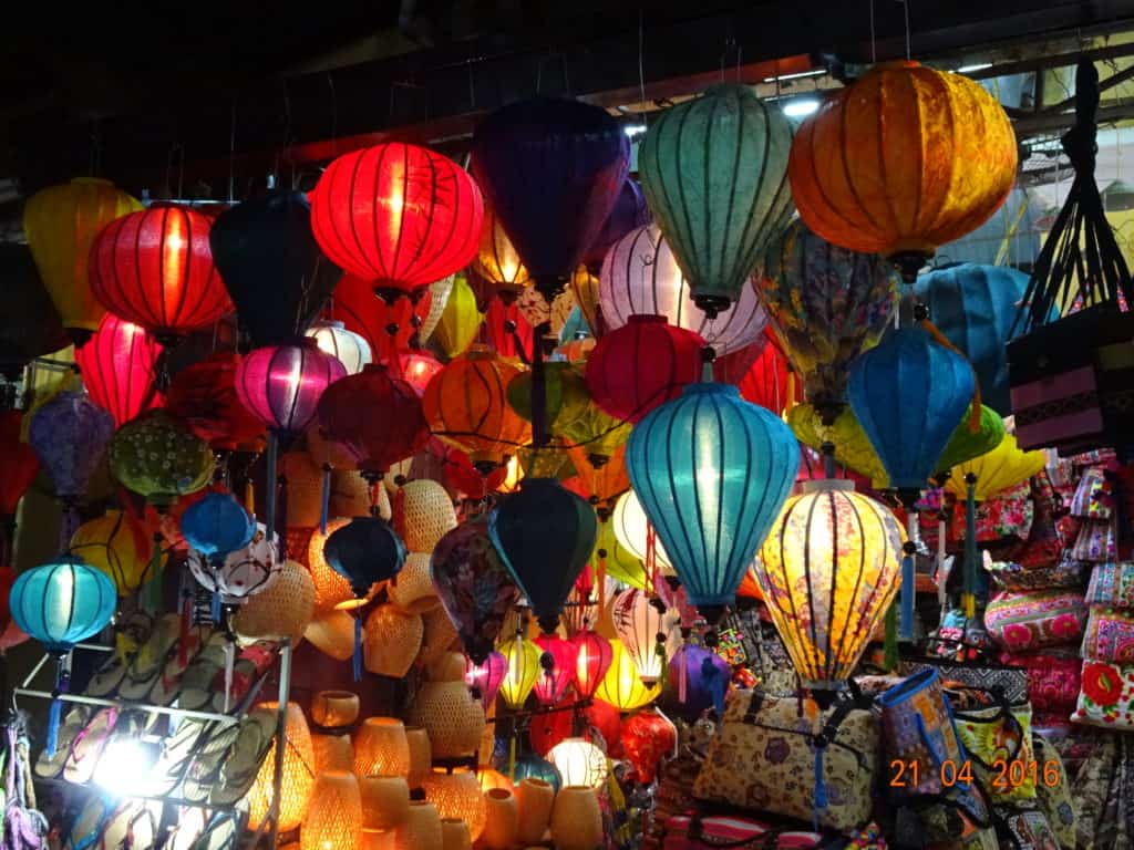 Colourful lit lanterns