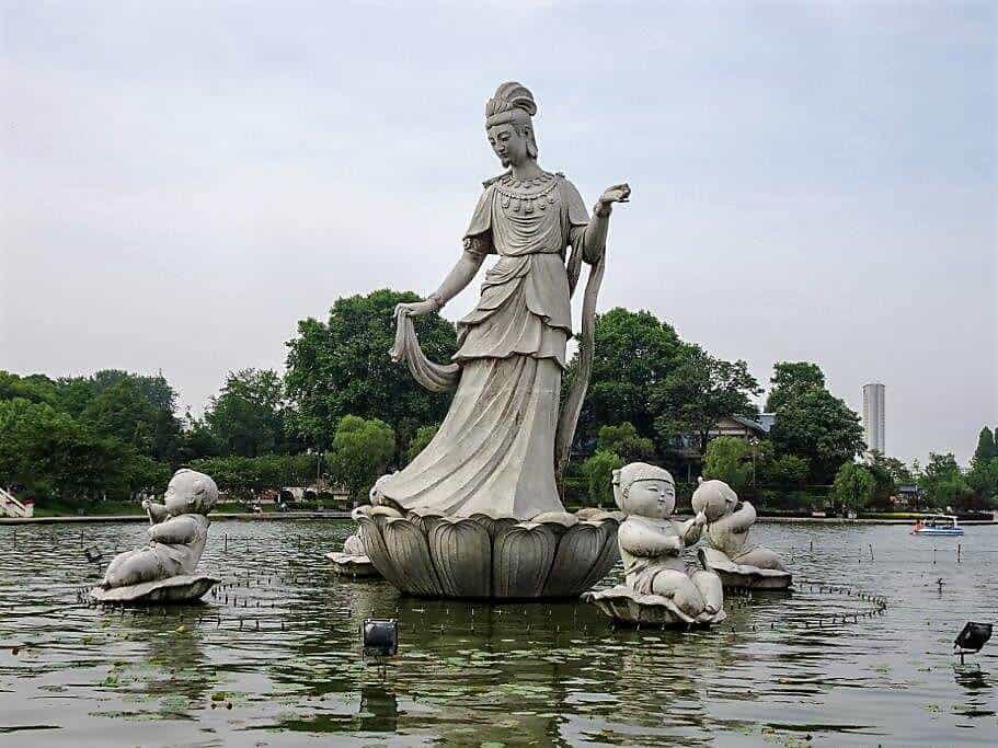 A sculpture in a lake