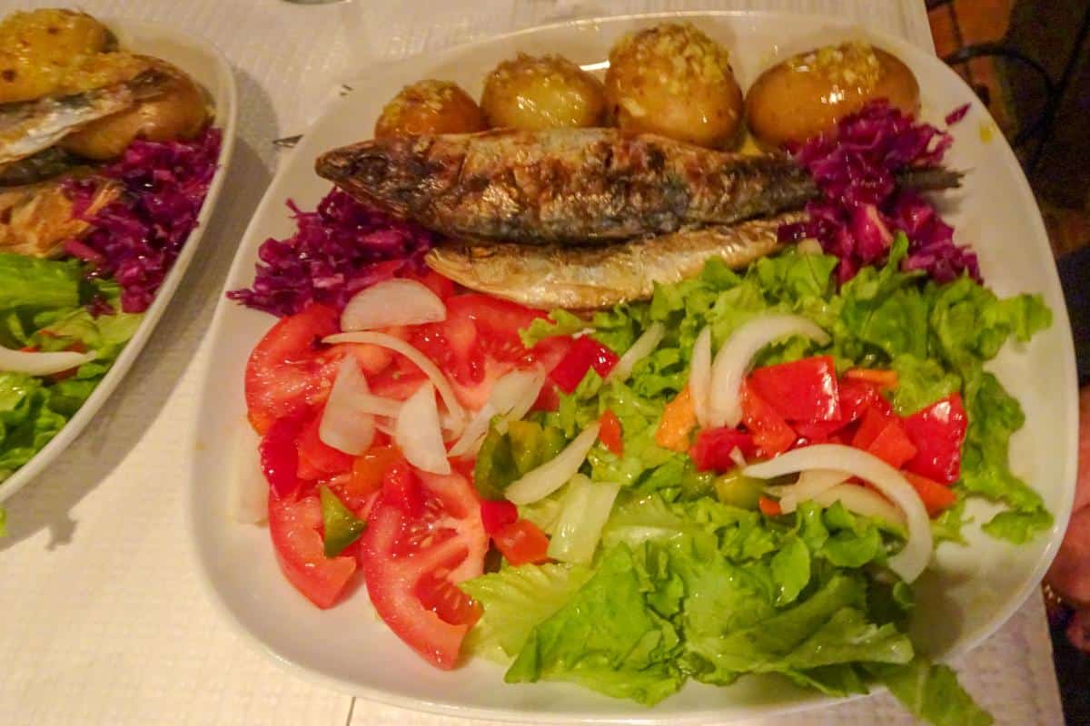 A meal of sardines and salad