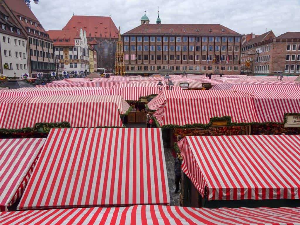 Red and white tent roofs