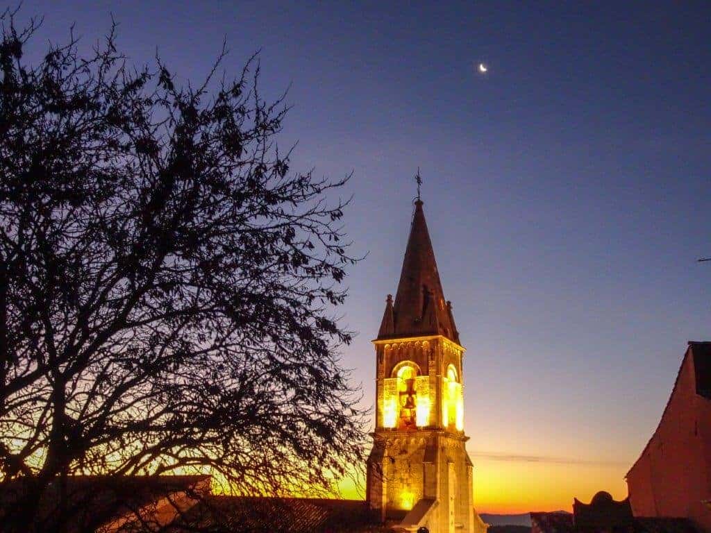 Church steeple at night