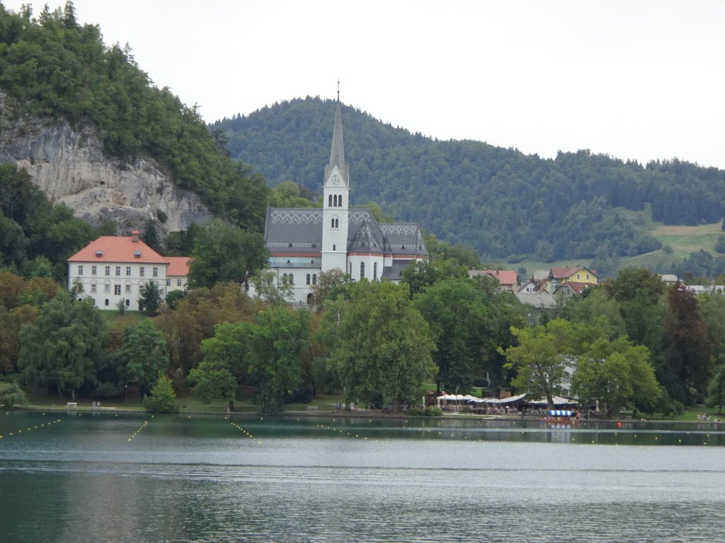 Lake Bled with a church on its banks