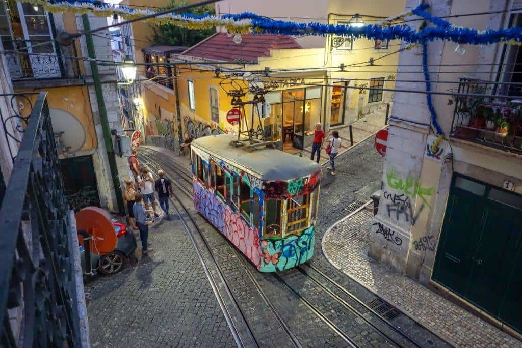Tram painted with graffiti