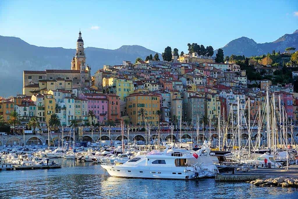 View of boats in the harbour of Menton
