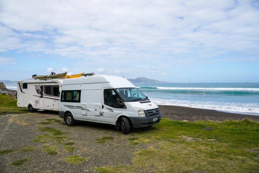 Campervans at the beach