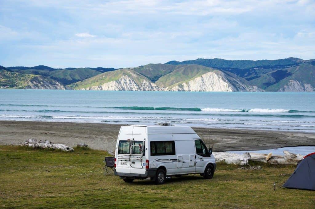 Campervan with a view of Chalk cliffs