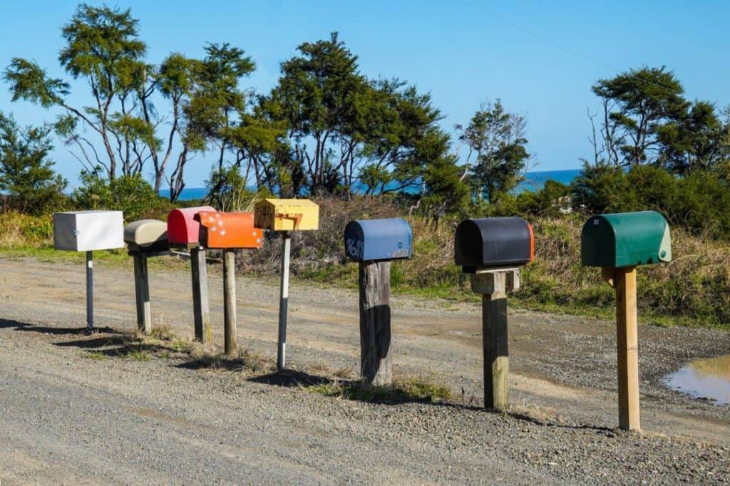 Letterboxes of different colours