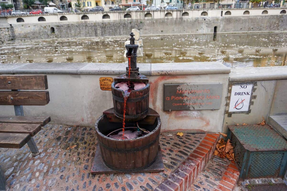 A fountain with 'red wine' flowing