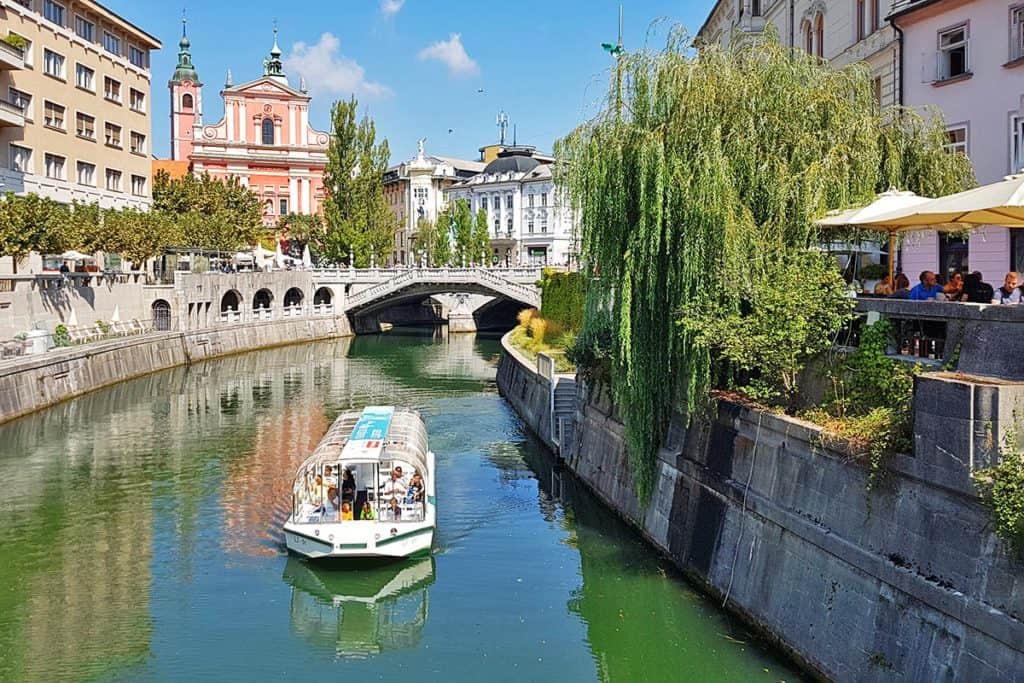 Boat cruising on the Ljubljanica river