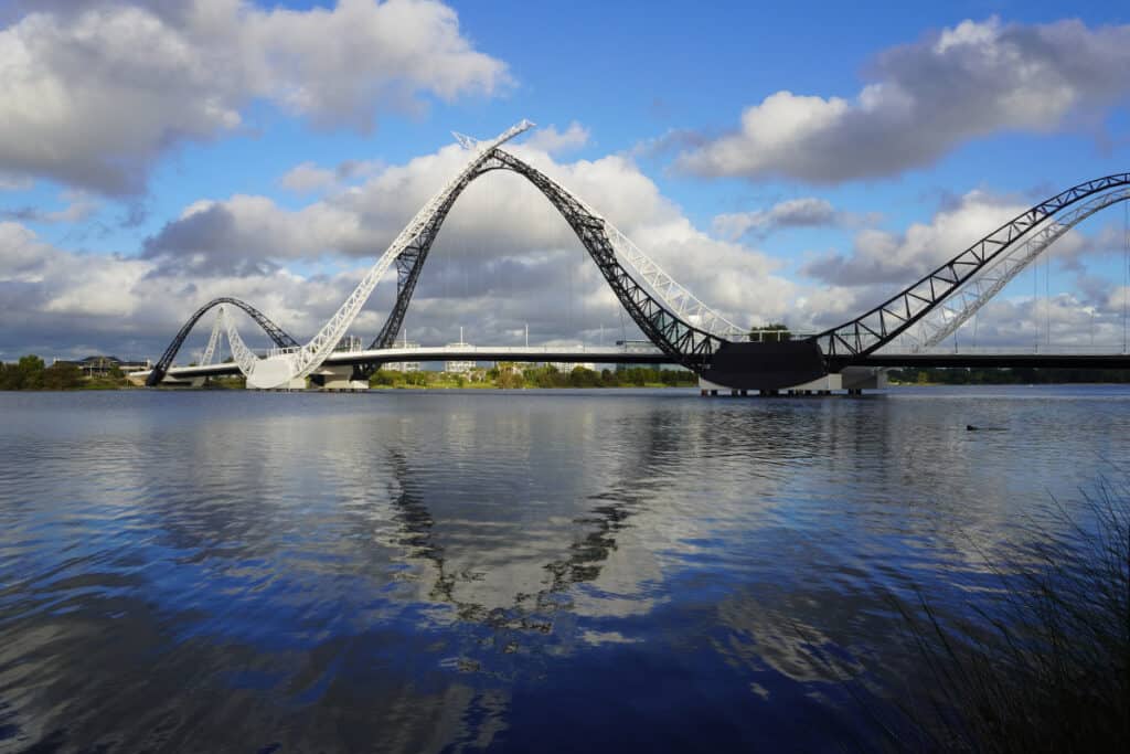 A bridge reflected in the water