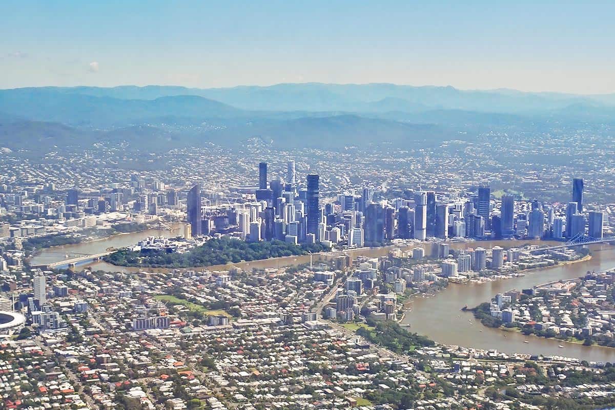 View of Brisbane city from an airplace