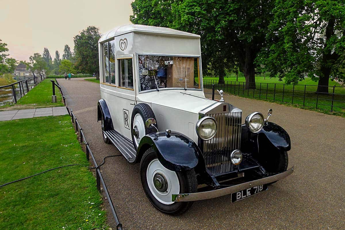 An old style Rolls Royce vehicle converted into an ice cream truck
