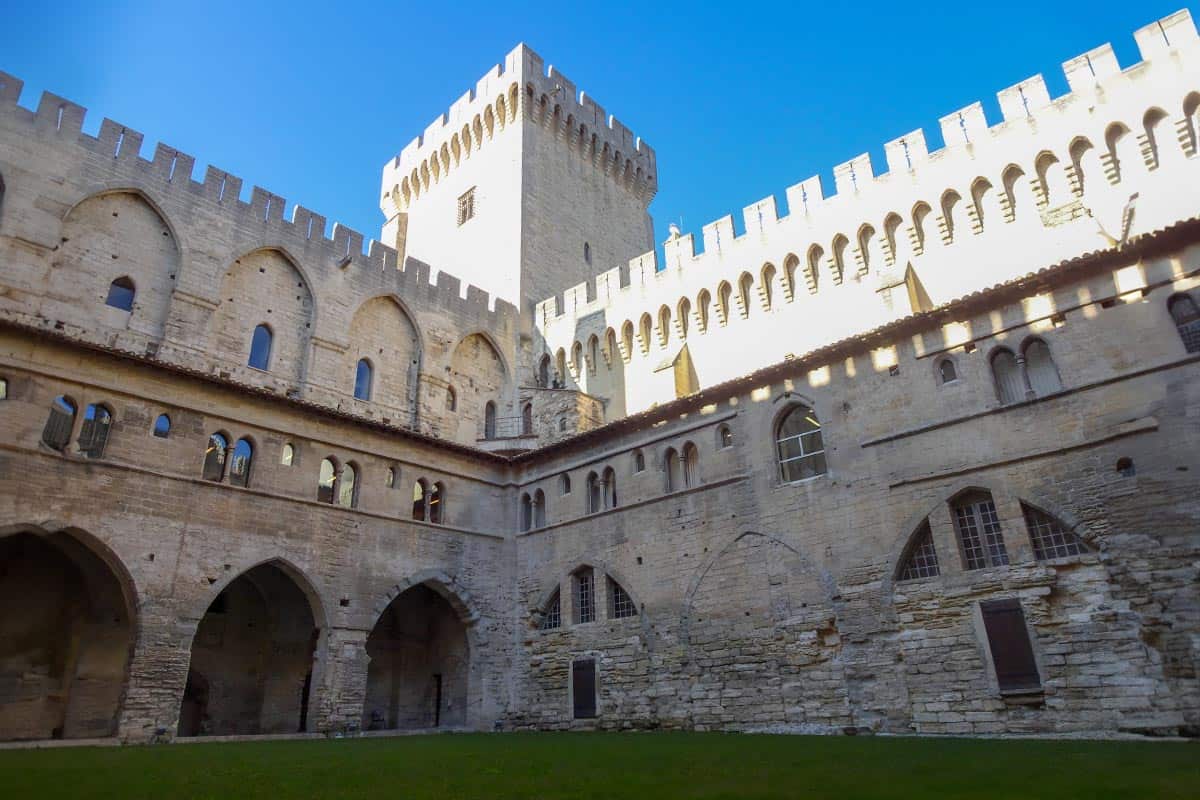 Inside the courtyard of a medieval castle